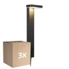 Fordelspakke 3x Nordlux Solar Piedestallampe Rica Firkant Rustfrit Stål Sort 4.5W 380lm - 830 Varm Hvid |Bevægelses- og Lyssensor